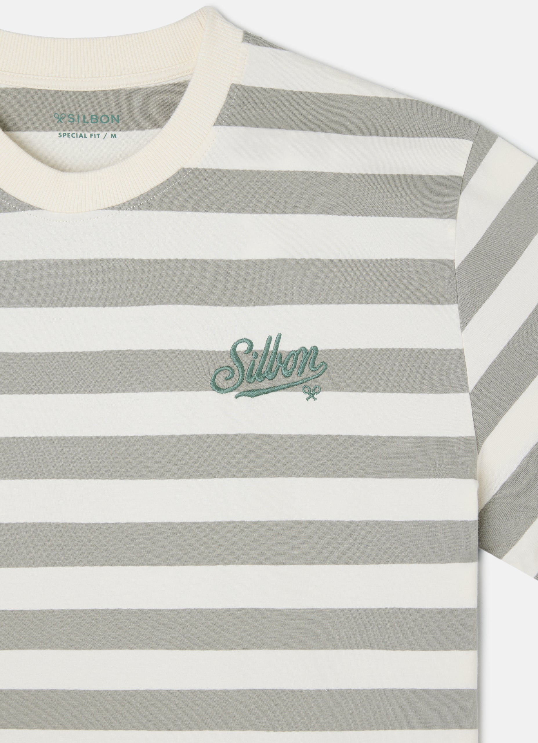 Special fit T-shirt with cream green stripes