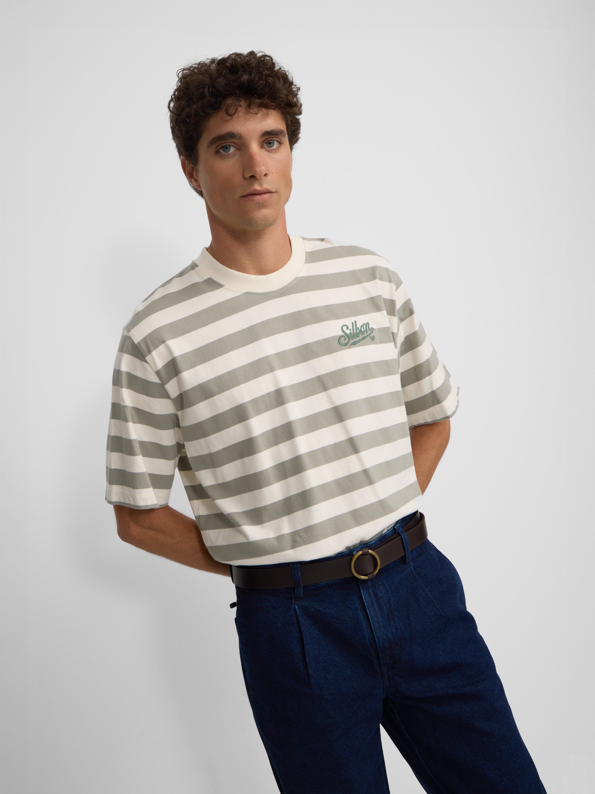 Special fit T-shirt with cream green stripes