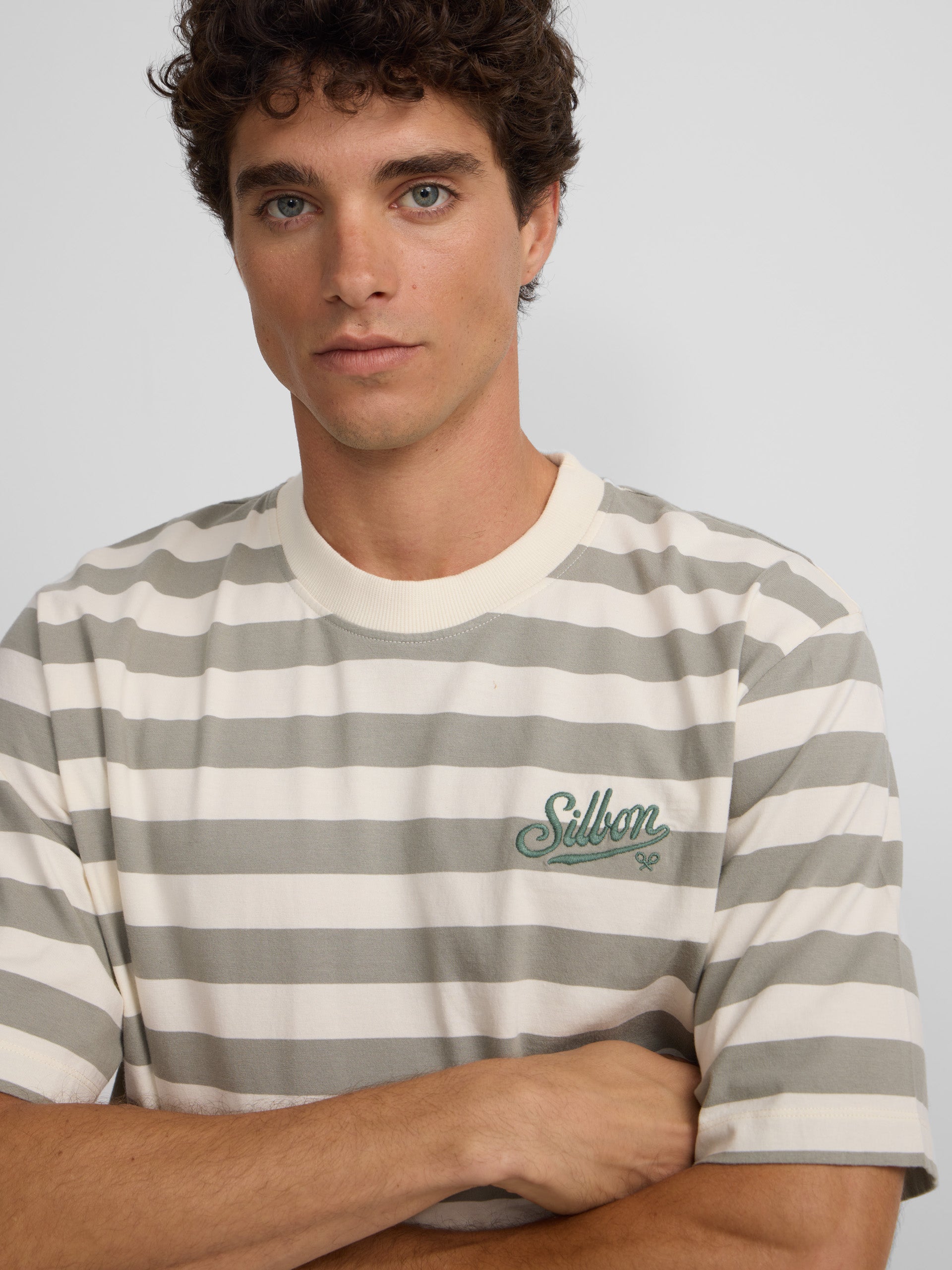 Special fit T-shirt with cream green stripes