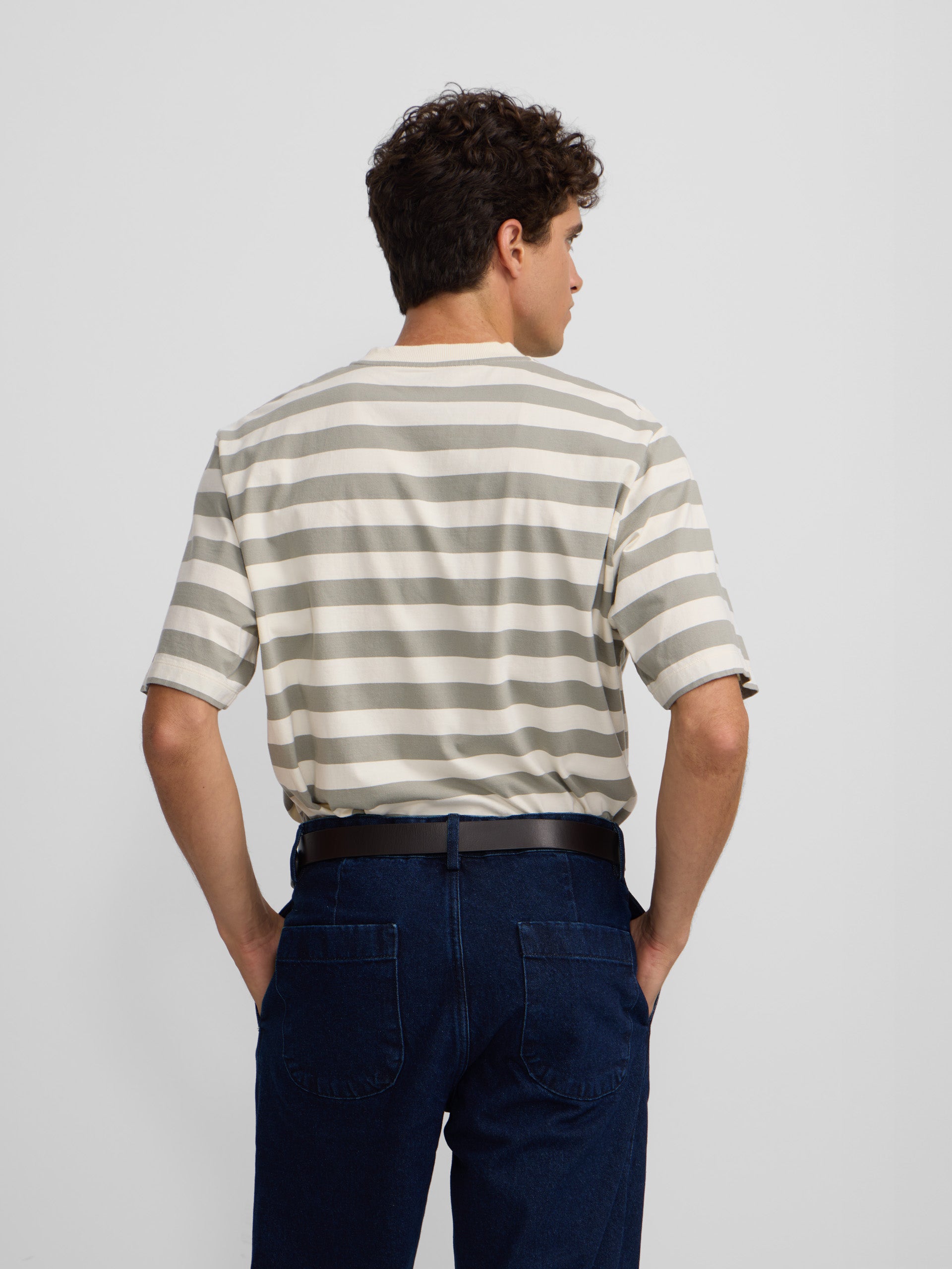 Special fit T-shirt with cream green stripes