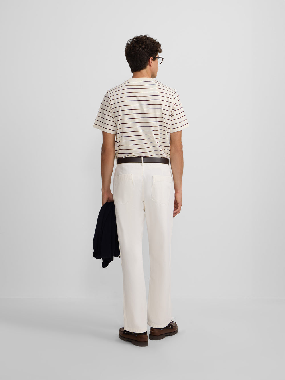 Camiseta raya fina burdeos crema