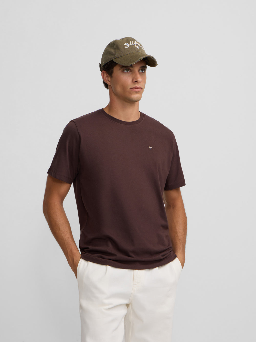 Camiseta silbon minilogo marron