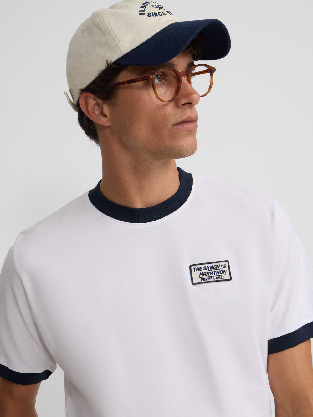 Camiseta silbon retro patch blanca