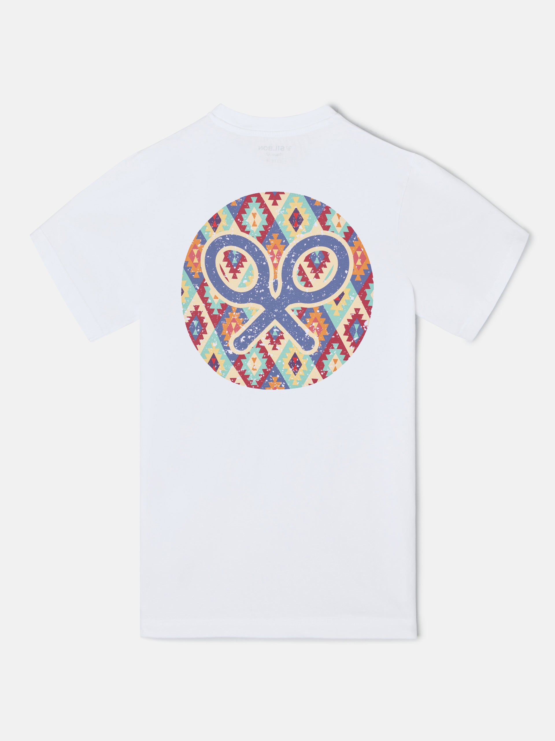 White multicolor ethnic circle t-shirt