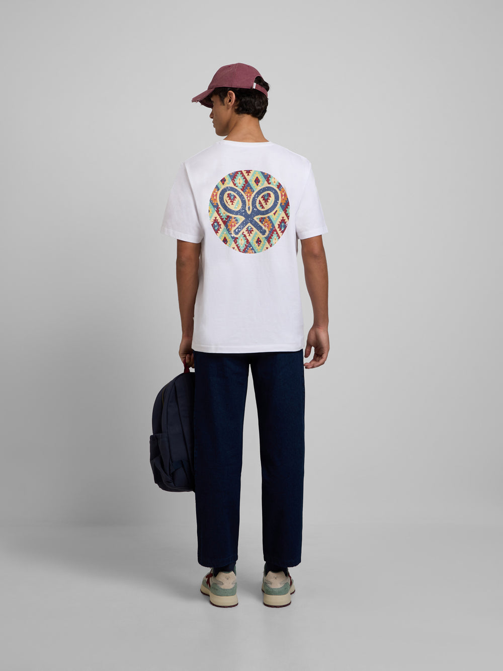 White multicolor ethnic circle t-shirt