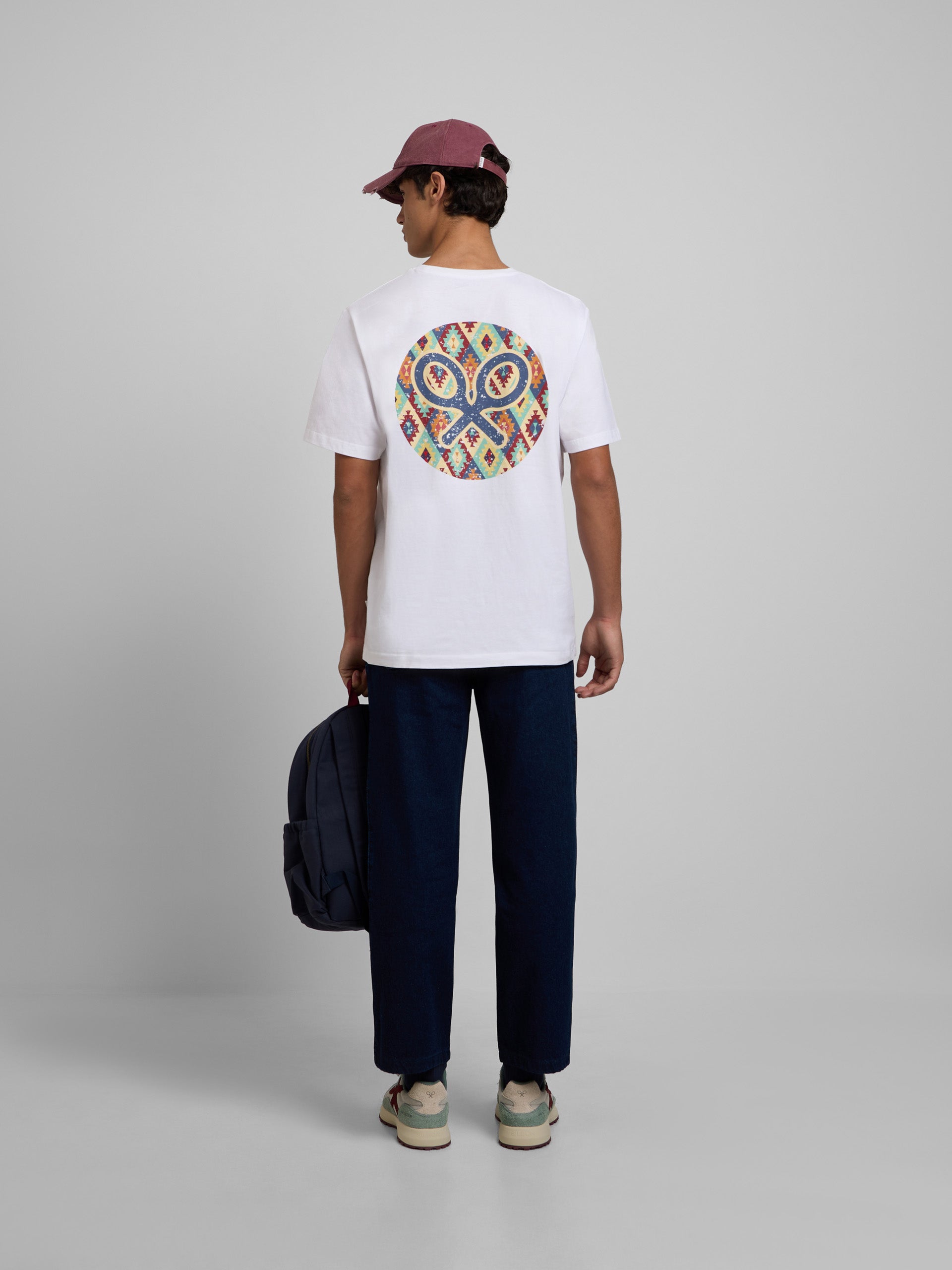 White multicolor ethnic circle t-shirt