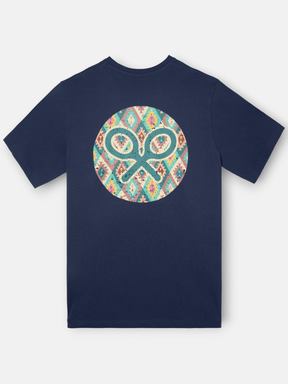 Multicolored ethnic circle t-shirt in navy blue