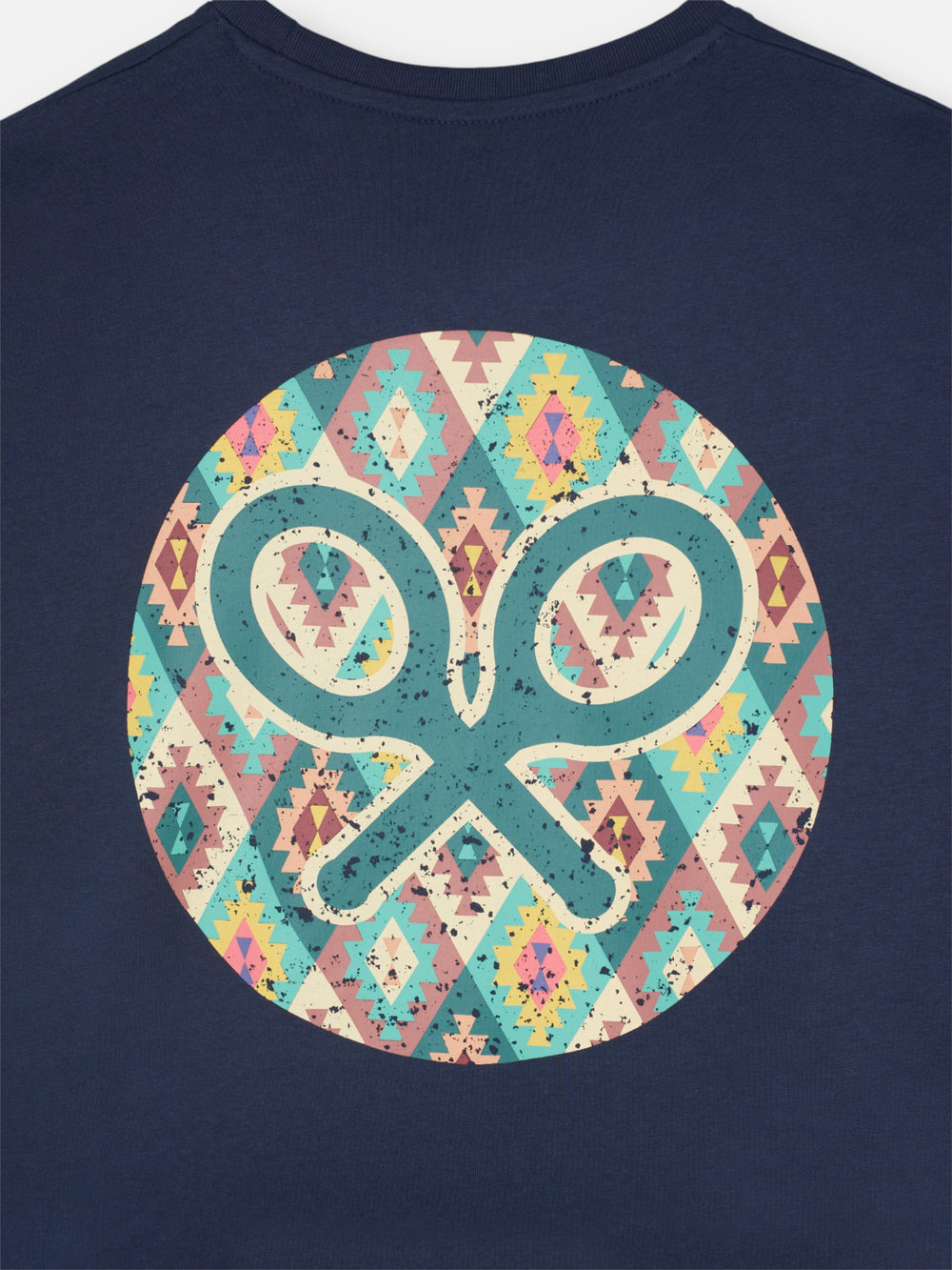 Multicolored ethnic circle t-shirt in navy blue