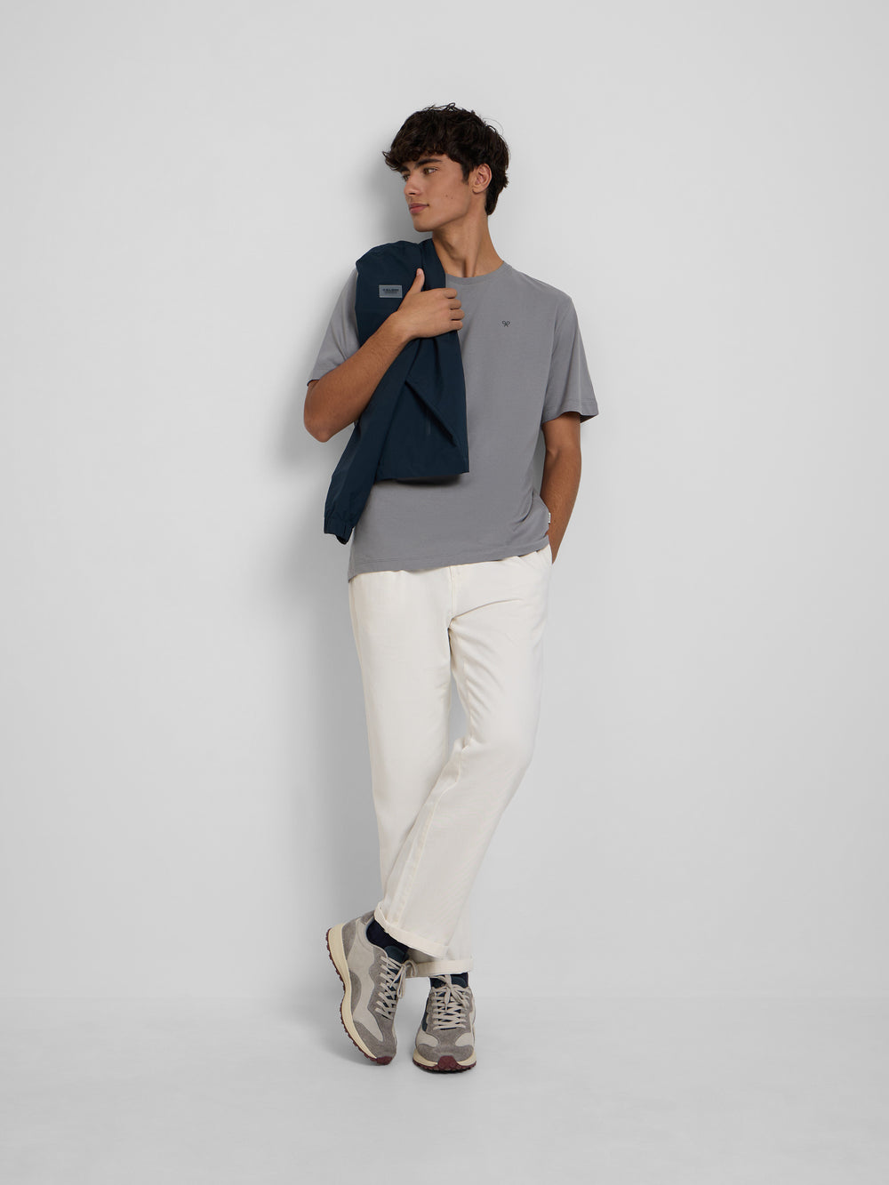 T-shirt pixel étnico azul cinzento