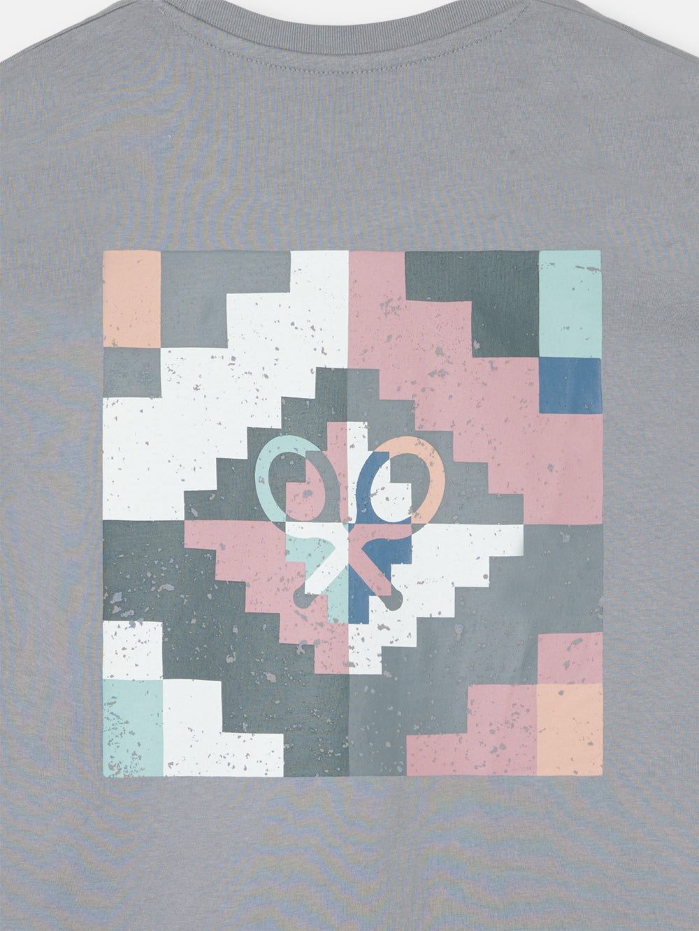 T-shirt pixel étnico azul cinzento