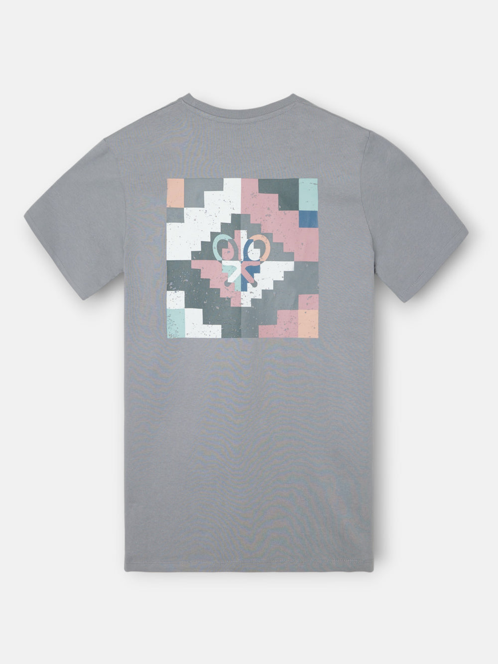 T-shirt pixel étnico azul cinzento