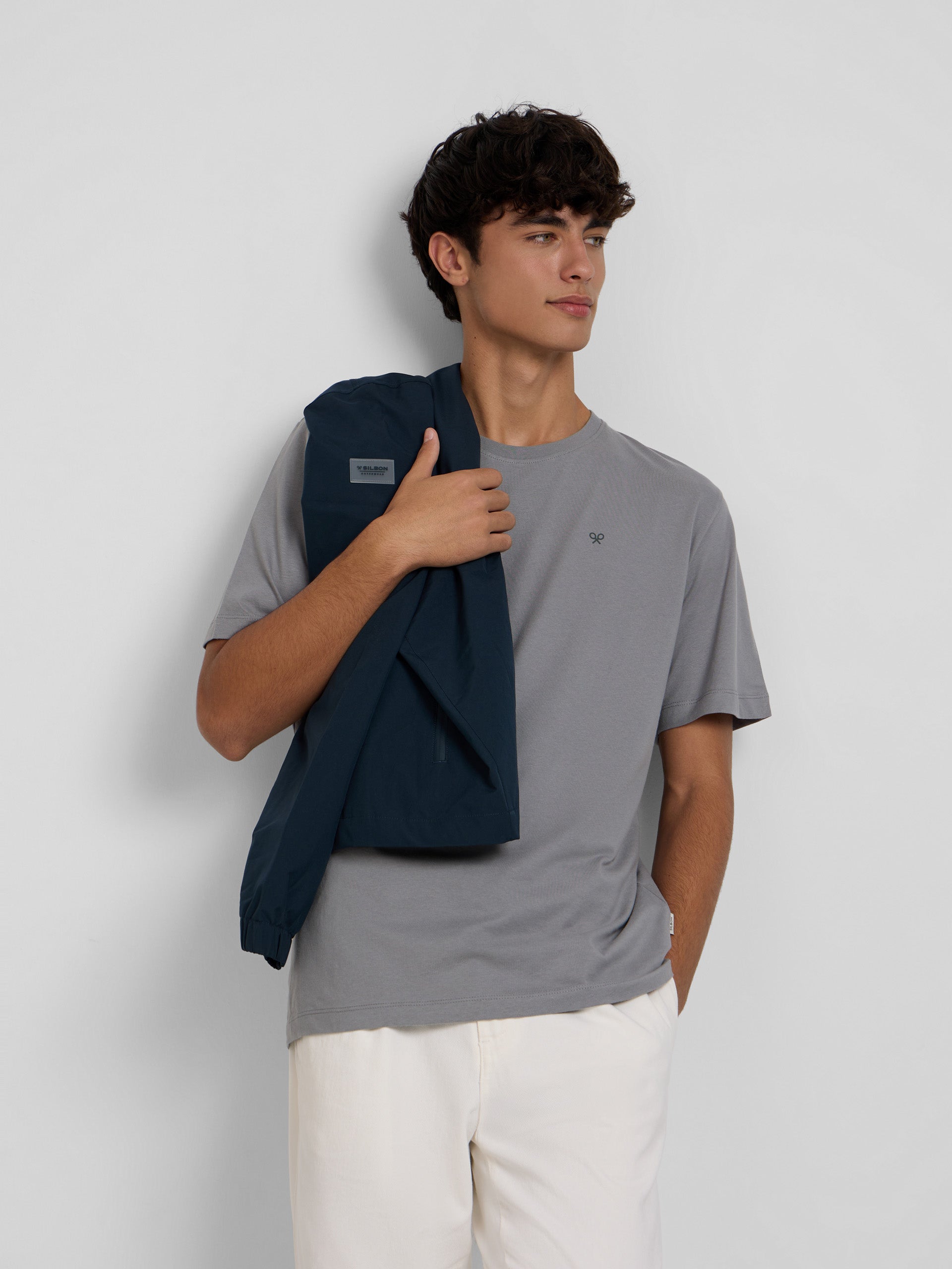 T-shirt pixel étnico azul cinzento