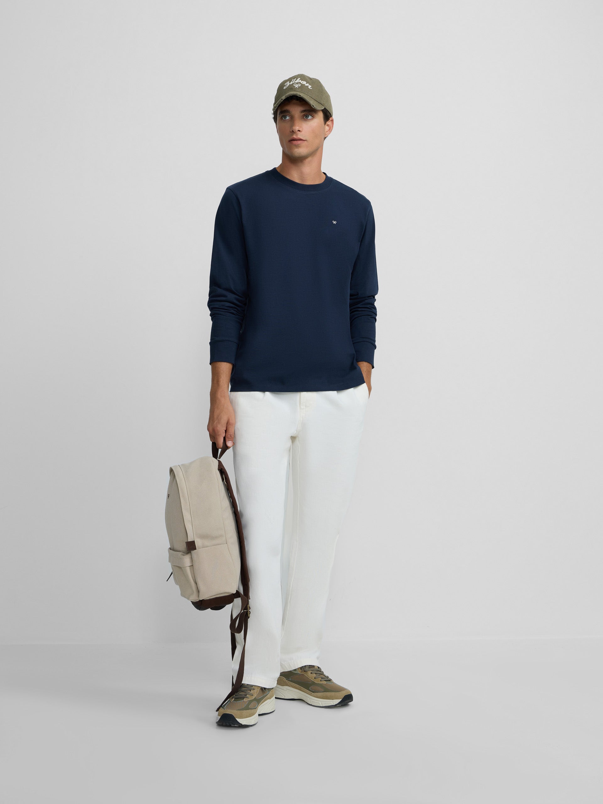 Camisola de manga comprida com minilogo azul-marinho