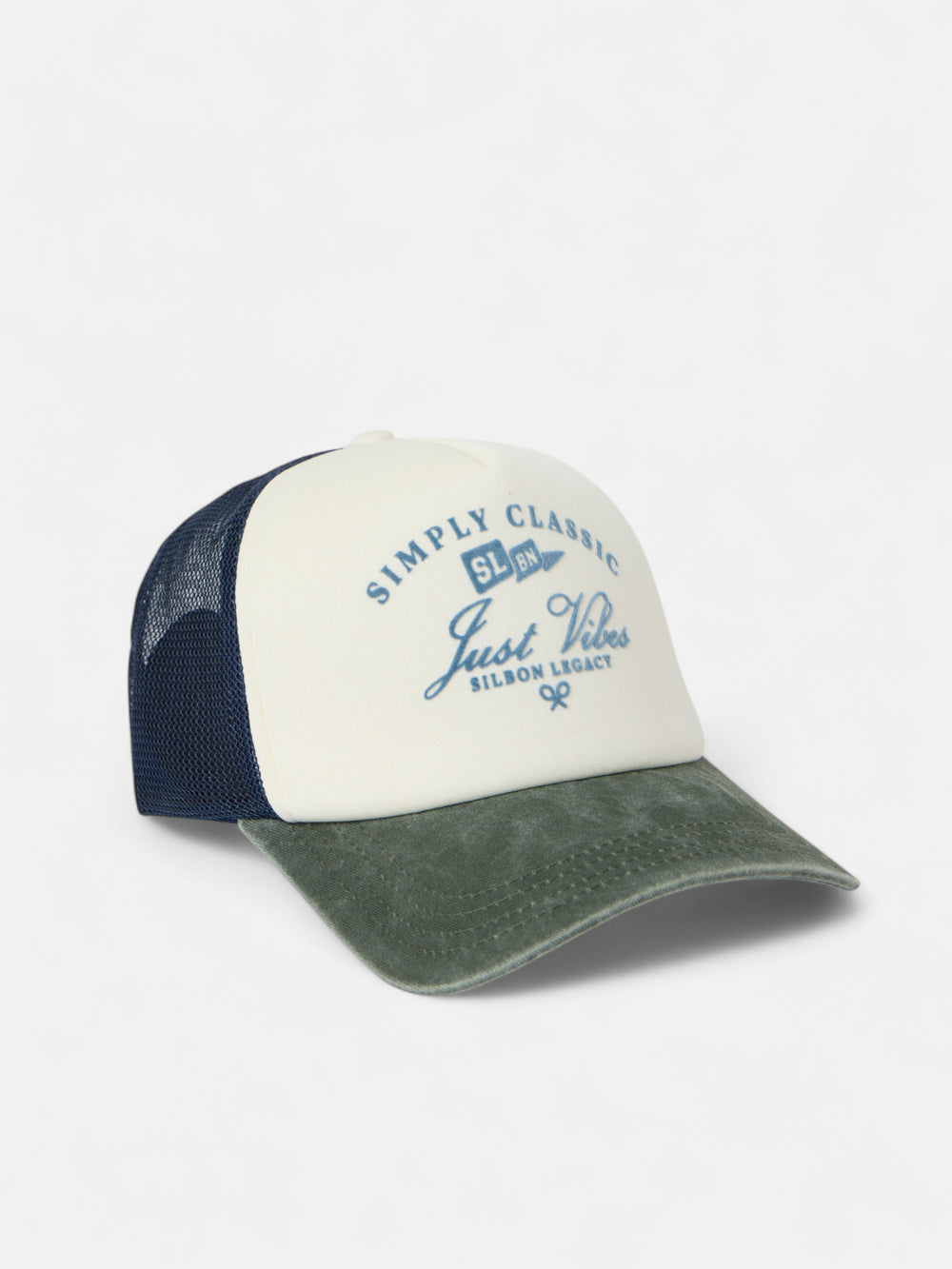 Casquette de camionneur bleue Just Vibes