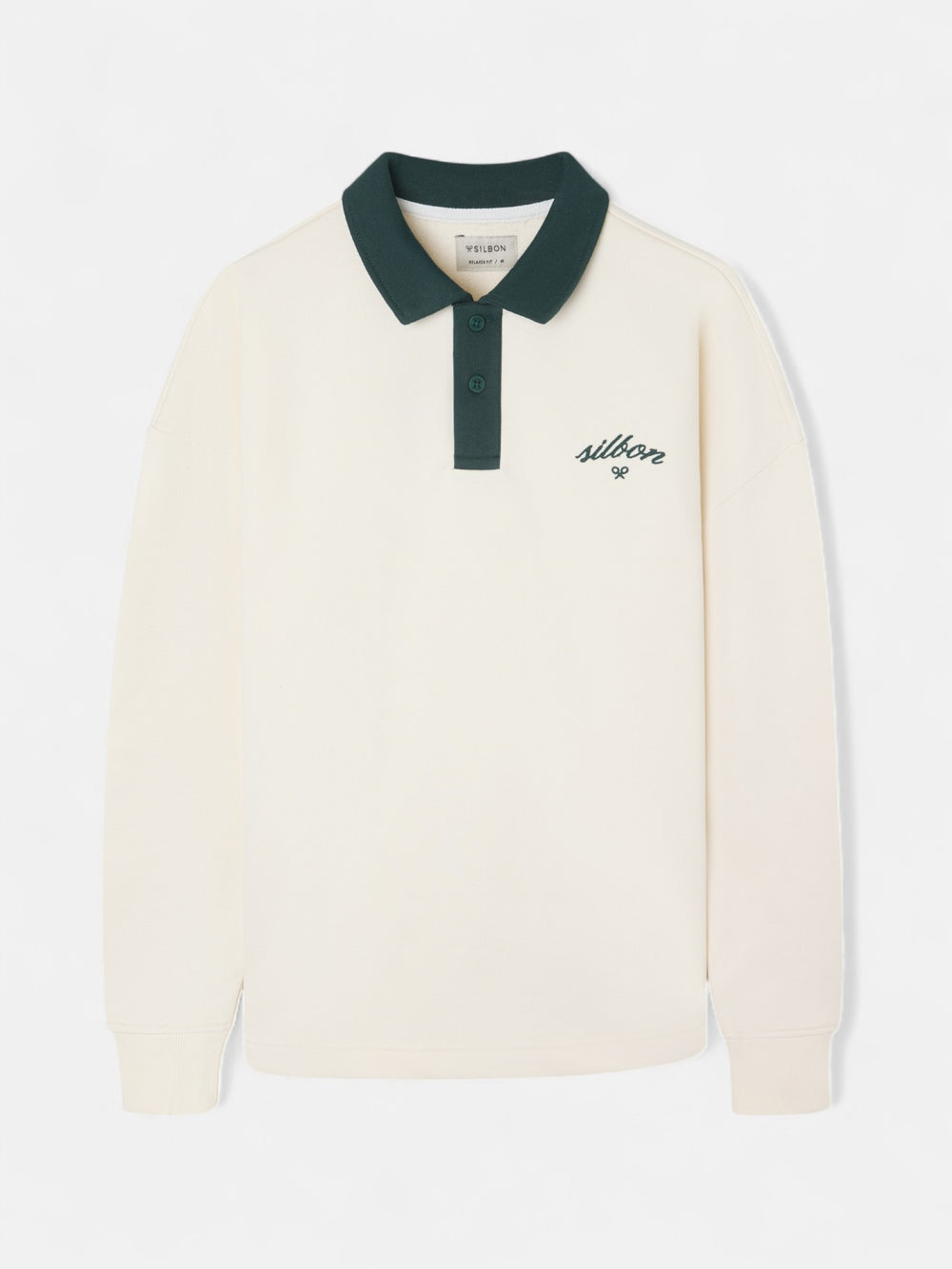 Sudadera Silbon cuello polo contraste crema