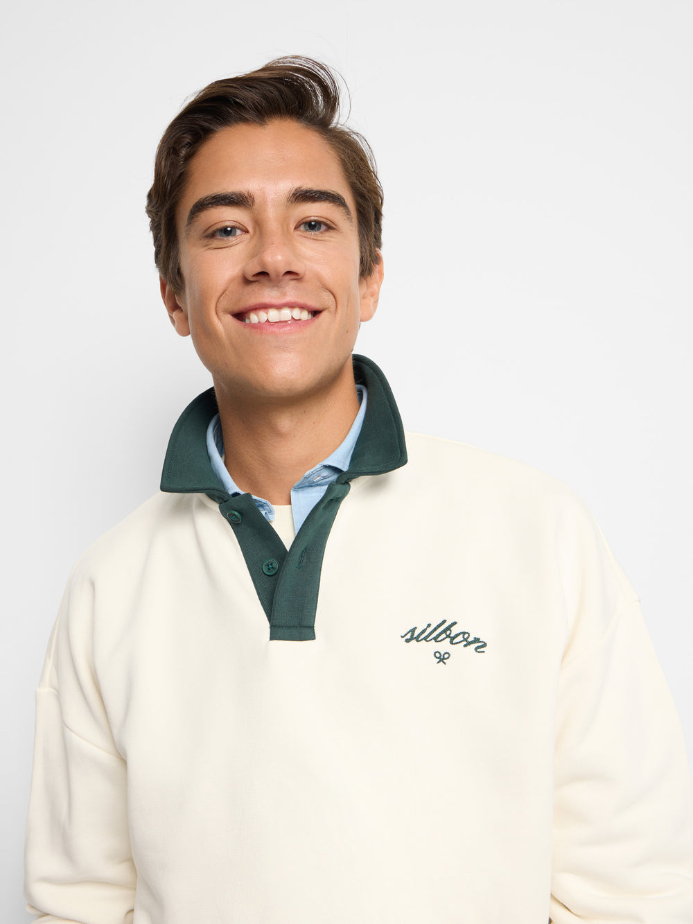 Sudadera Silbon cuello polo contraste crema