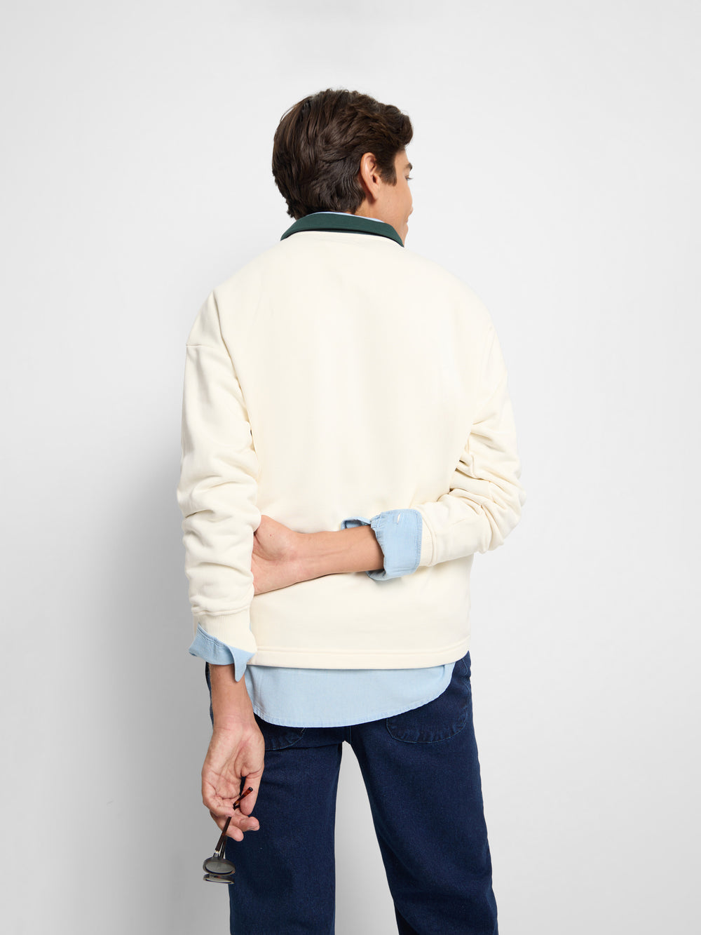 Sudadera Silbon cuello polo contraste crema