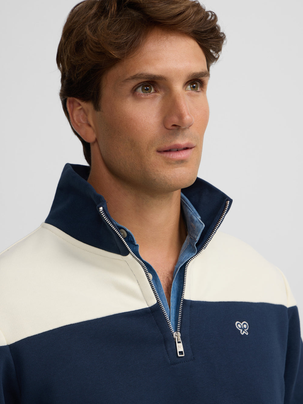 Sudadera media cremallera raya ancha marino