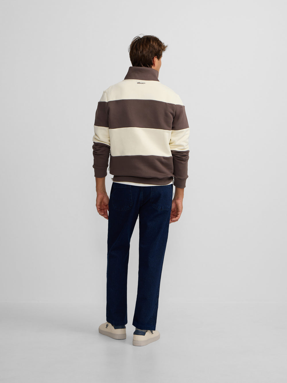 Sweat à mi-zip rayures larges marron