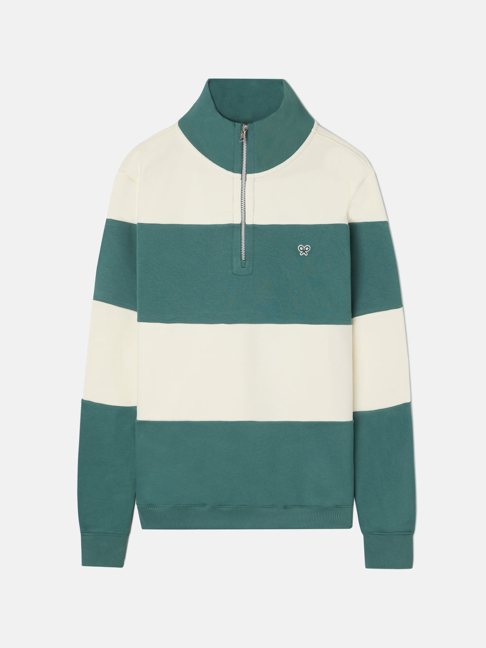 Sudadera media cremallera raya ancha verde
