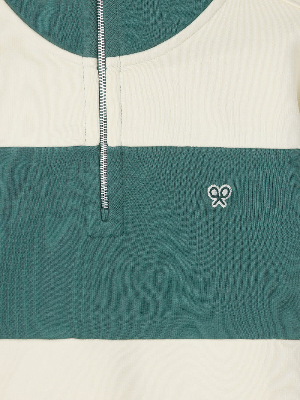Sudadera media cremallera raya ancha verde