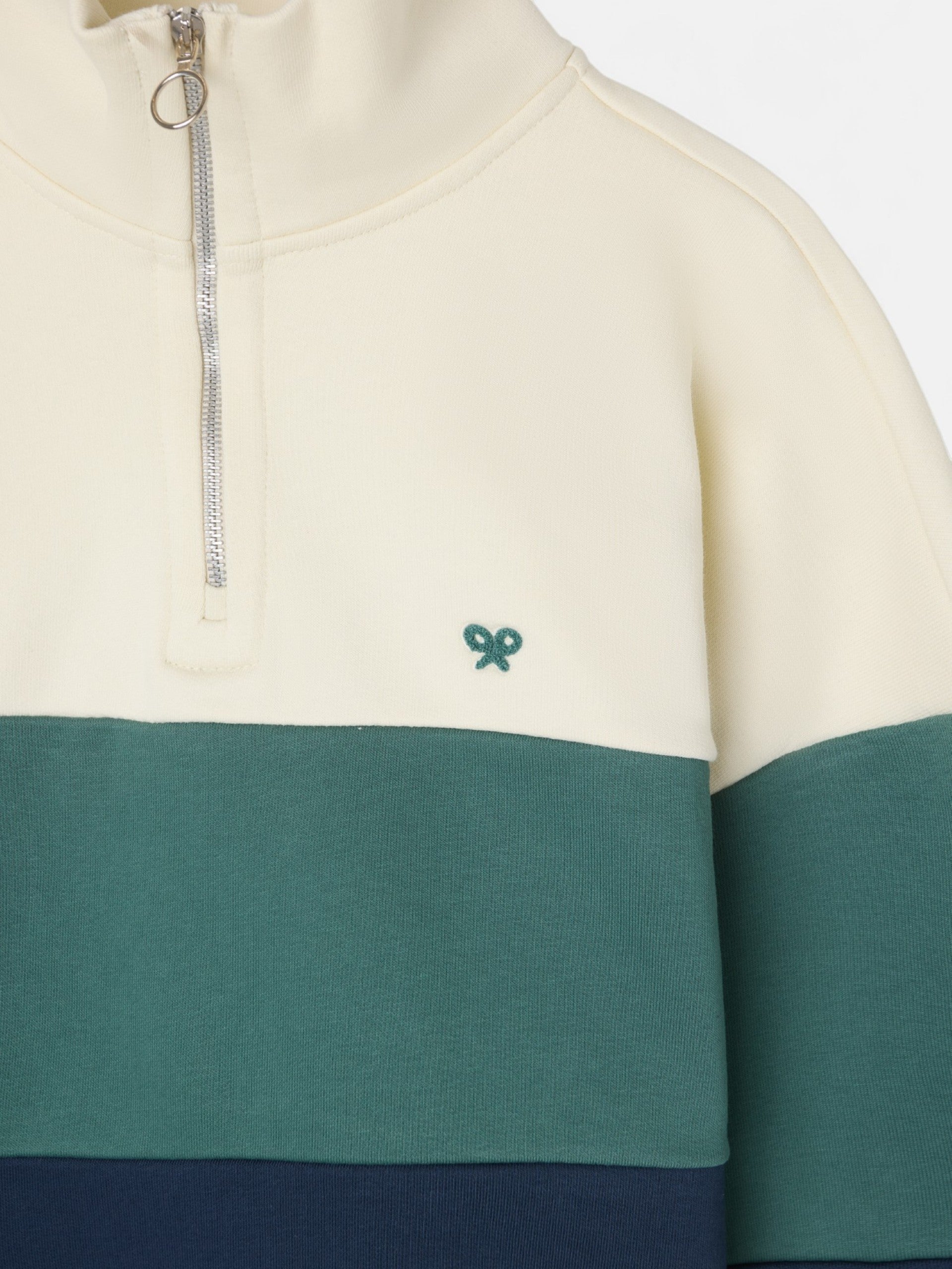 Sudadera relaxed fit media cremallera bloques azul verde