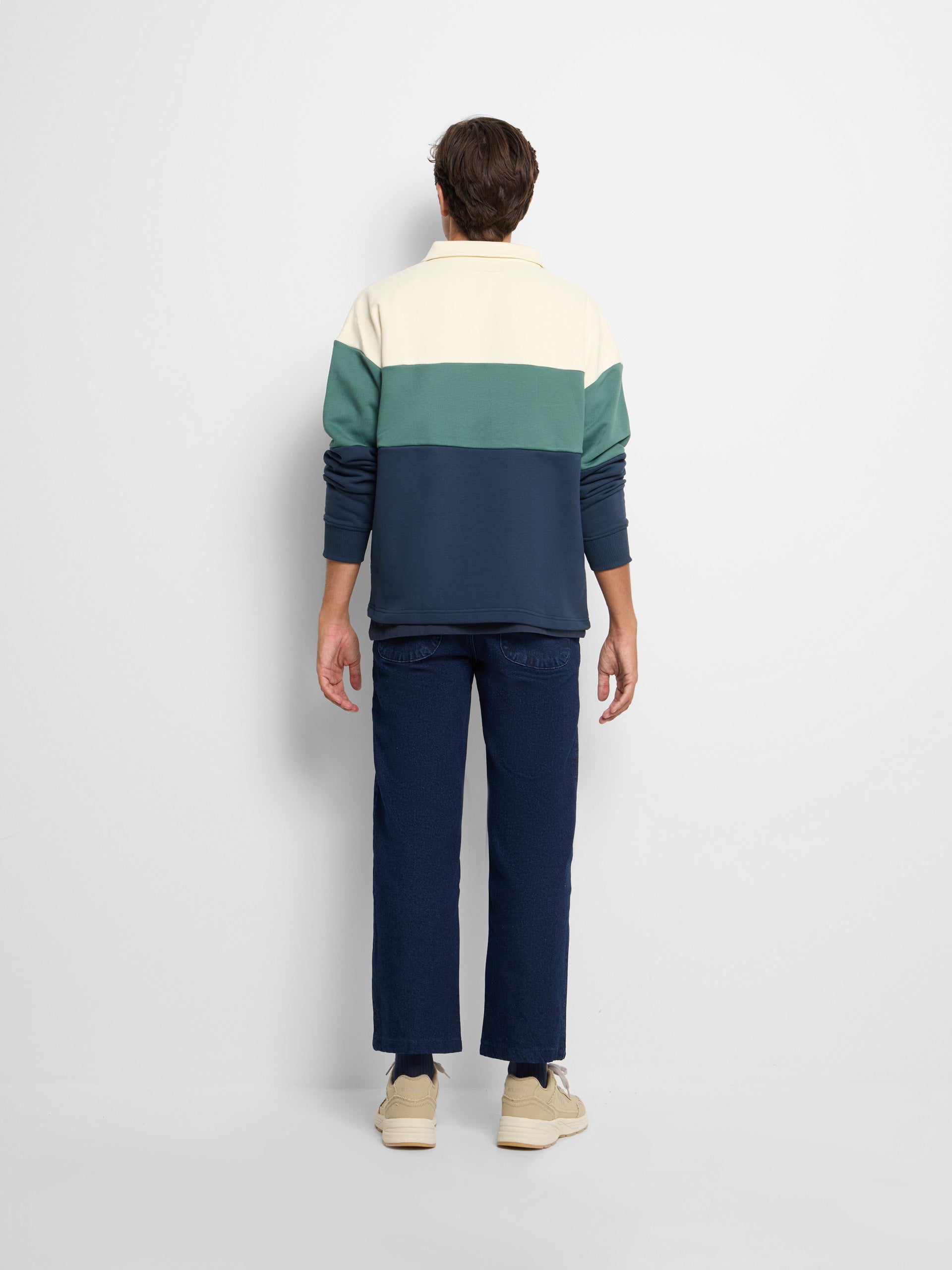 Sudadera relaxed fit media cremallera bloques azul verde