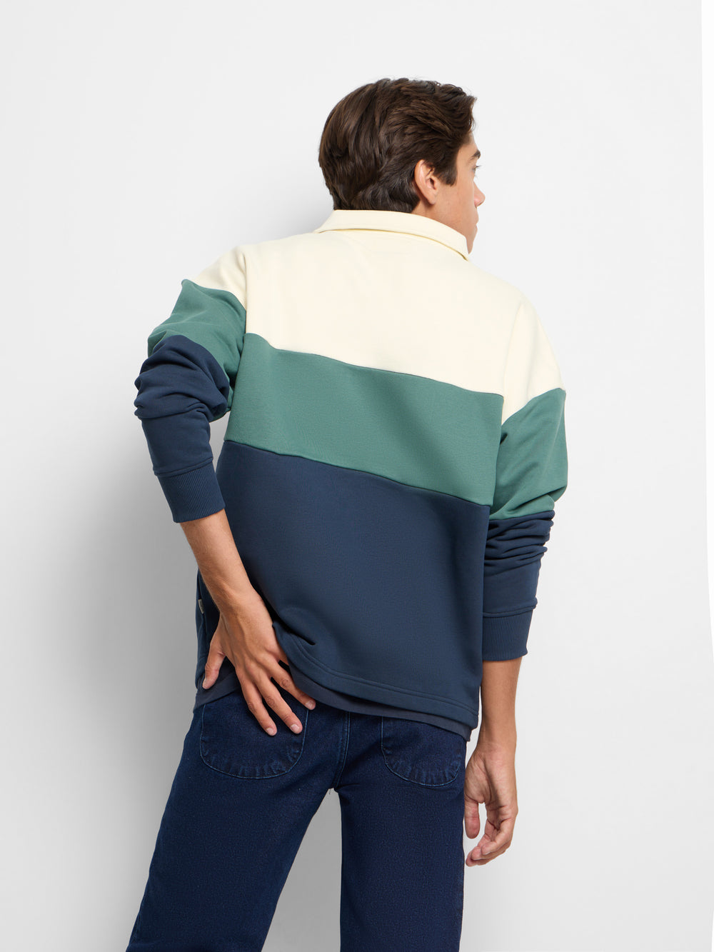 Sudadera relaxed fit media cremallera bloques azul verde