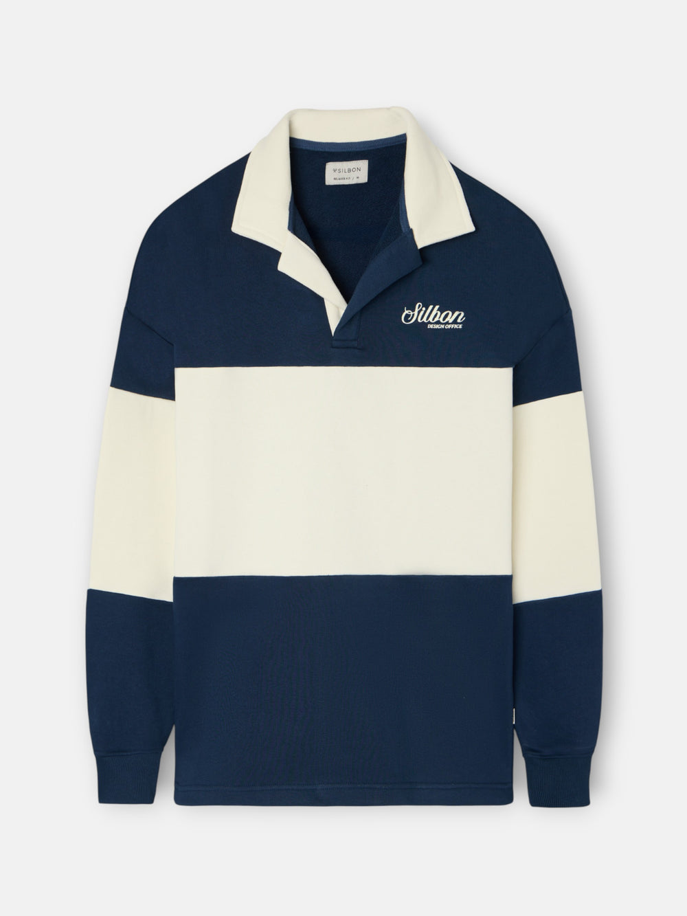 Sweatshirt de gola polo relaxed fit com painel azul-marinho