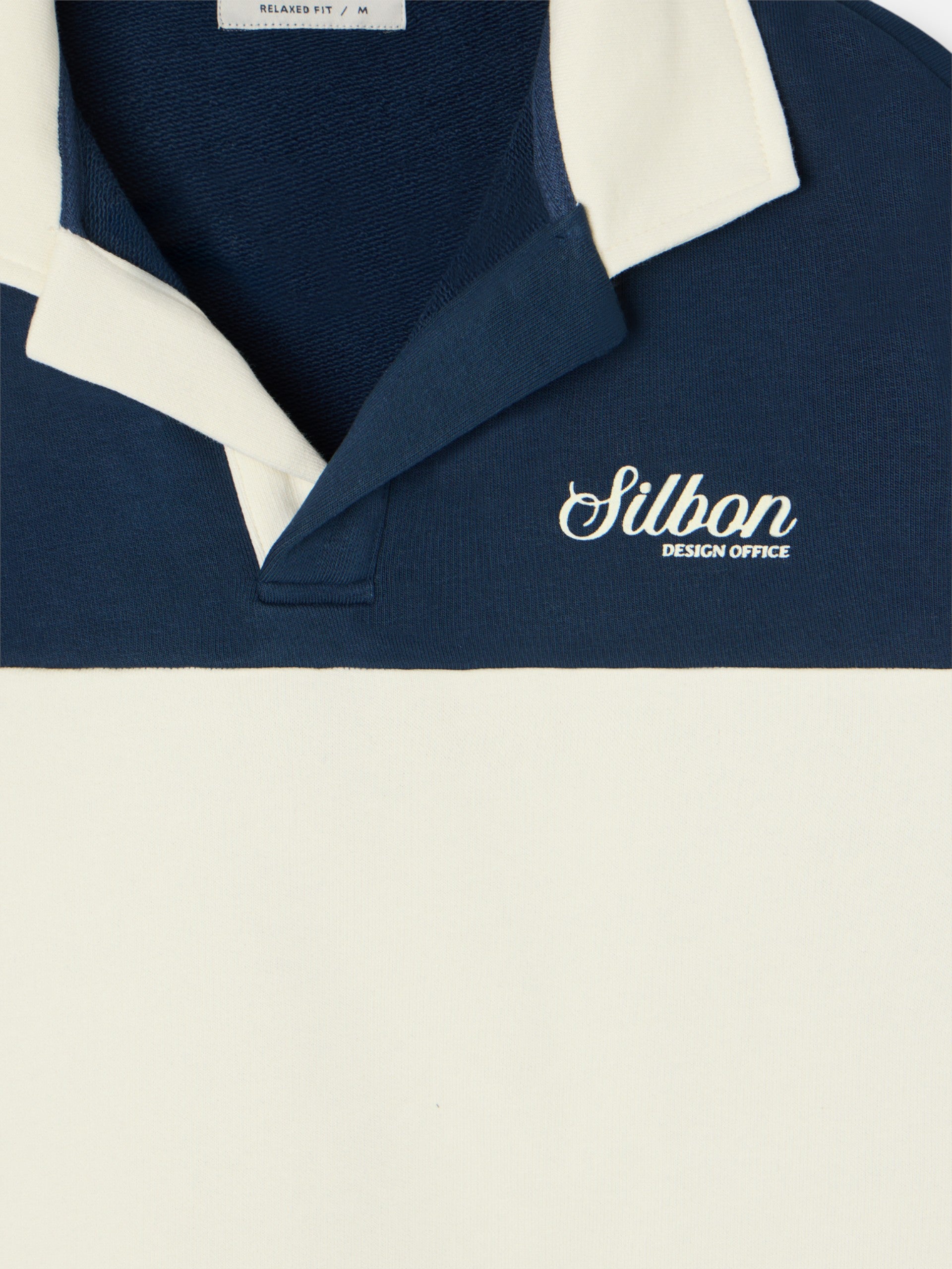 Navy blue relaxed fit panel polo neck sweatshirt