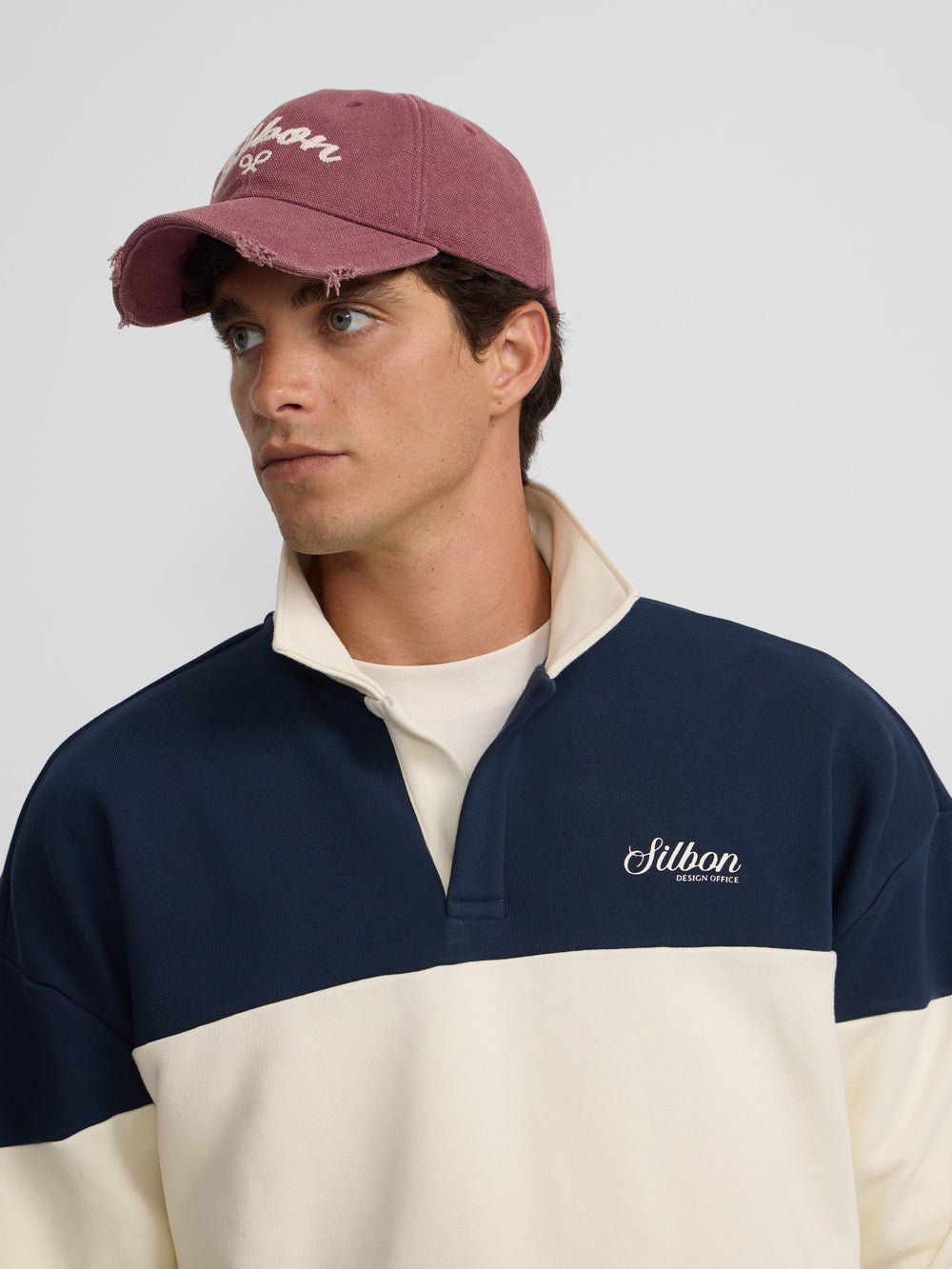 Sweatshirt de gola polo relaxed fit com painel azul-marinho