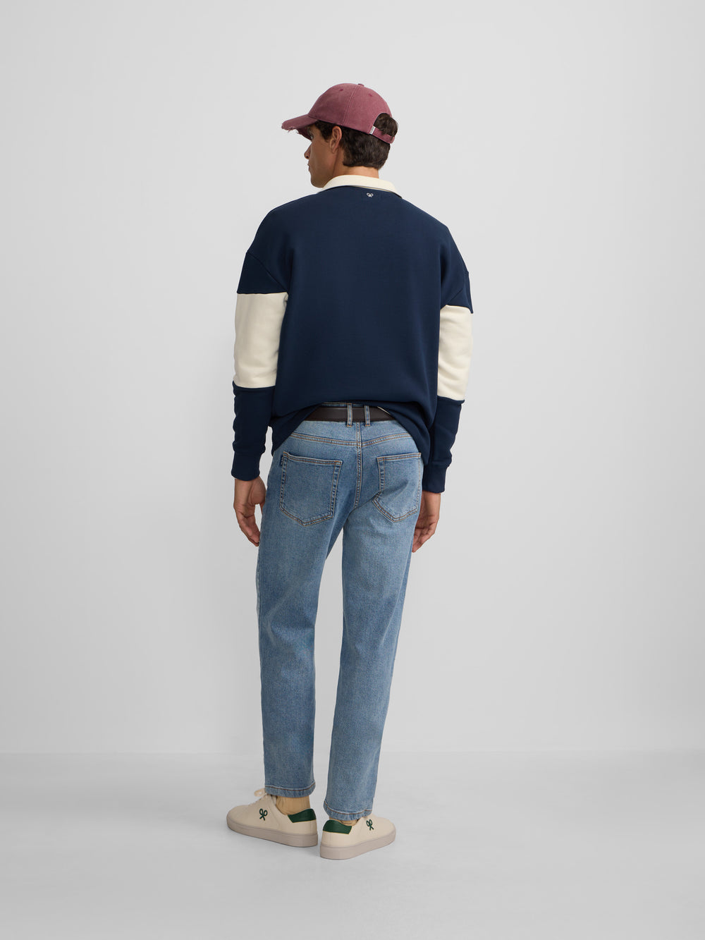 Sweatshirt de gola polo relaxed fit com painel azul-marinho