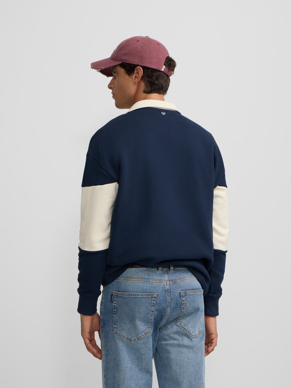 Sweatshirt de gola polo relaxed fit com painel azul-marinho
