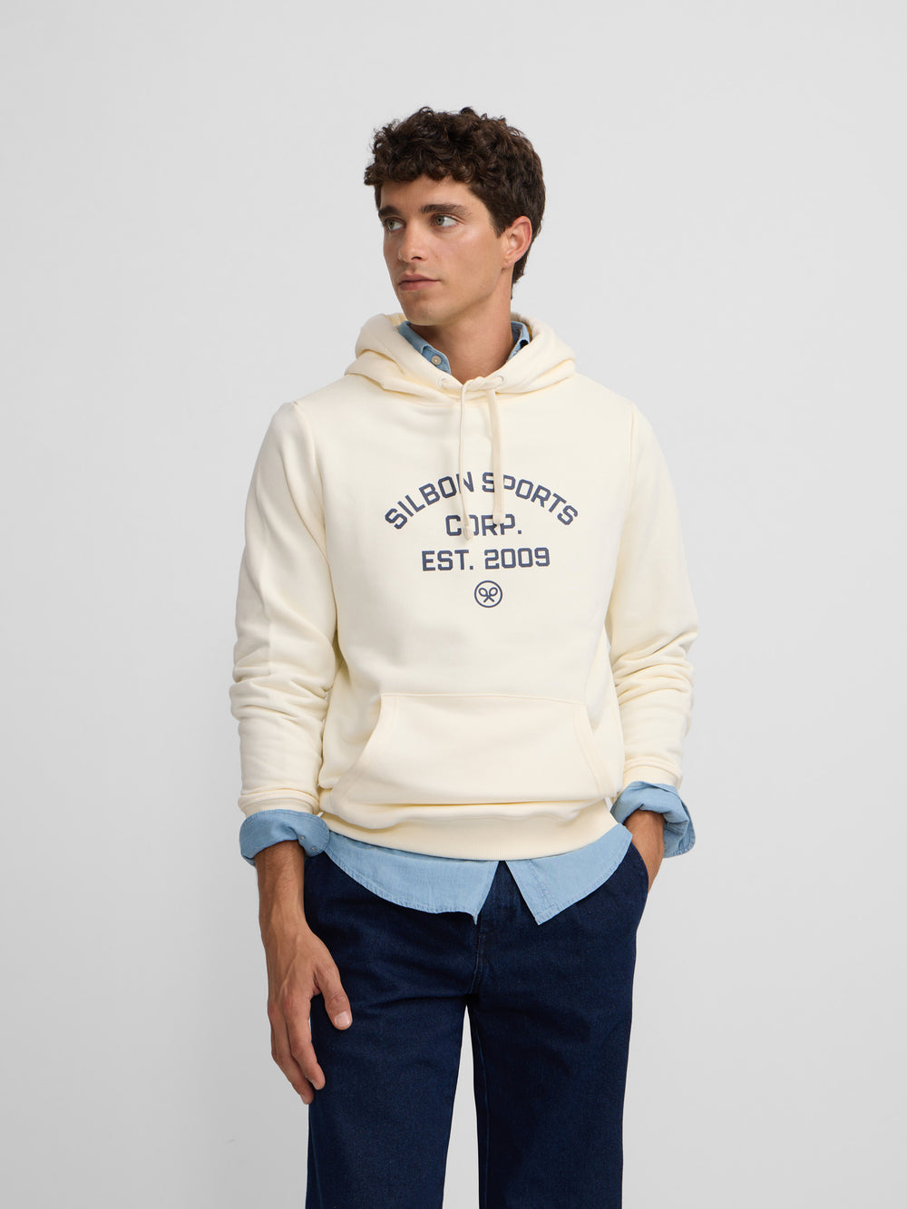 Sweatshirt hoodie Silbon sports creme