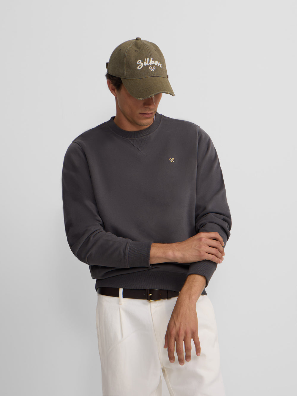 Sweat-shirt gris foncé à mini logo Silbon