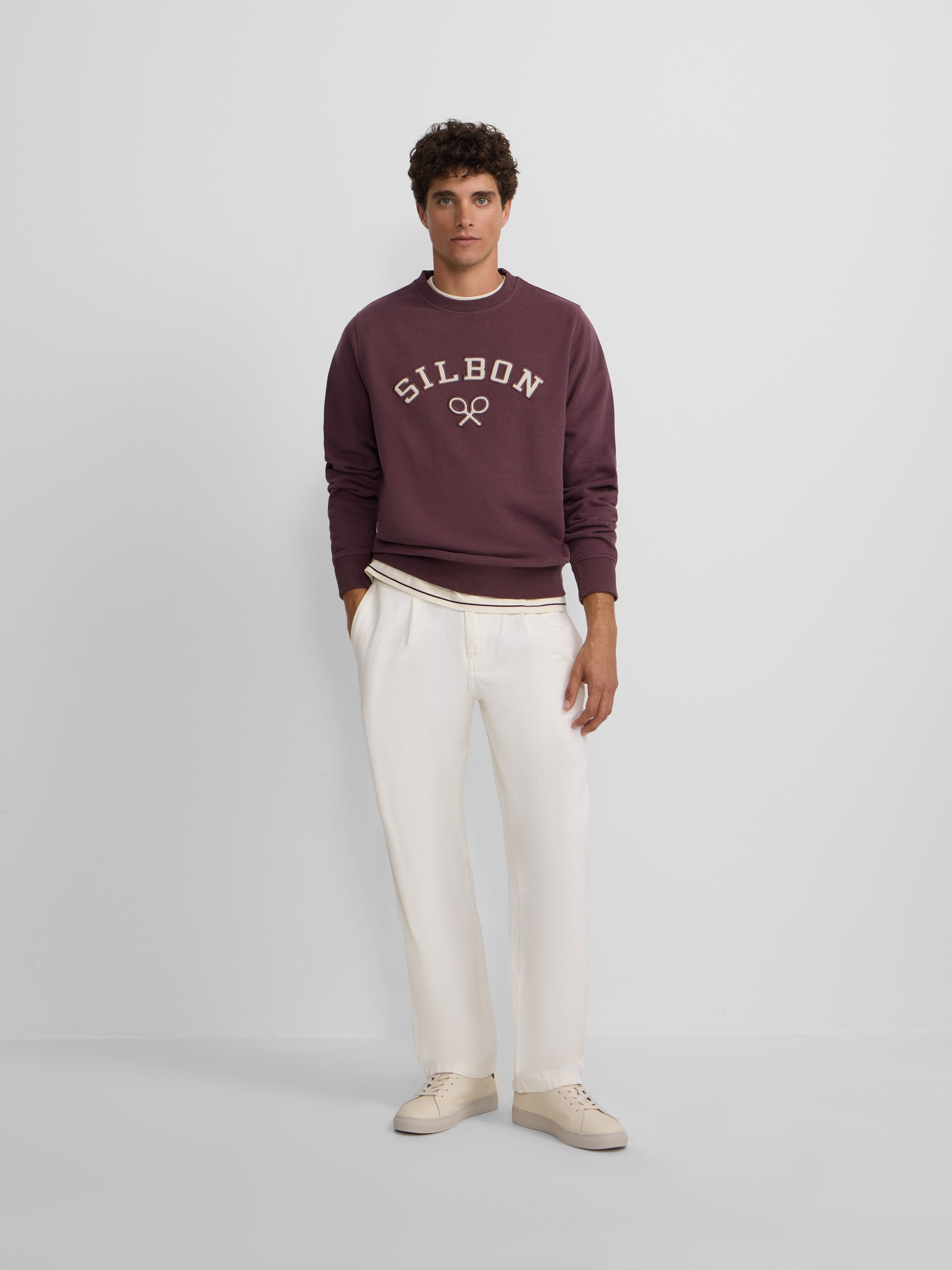 Sweat-shirt mi-long en velours côtelé bordeaux pour raquettes