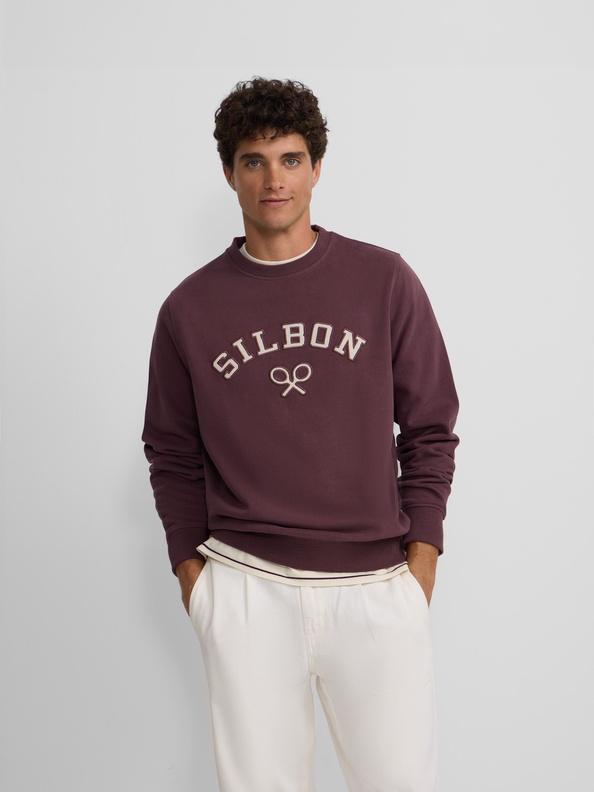 Sweat-shirt mi-long en velours côtelé bordeaux pour raquettes