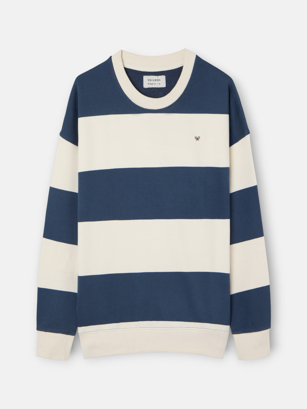 Relaxed fit sweatshirt with cream and navy blue stripes