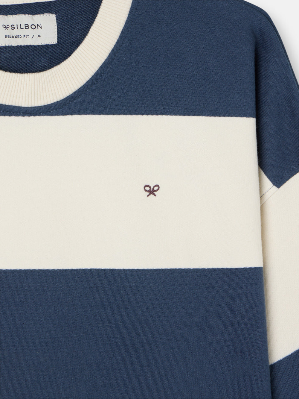 Relaxed fit sweatshirt with cream and navy blue stripes