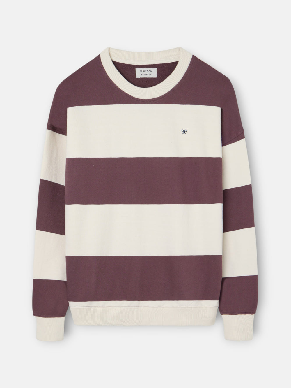 Relaxed fit sweatshirt with cream and burgundy stripes