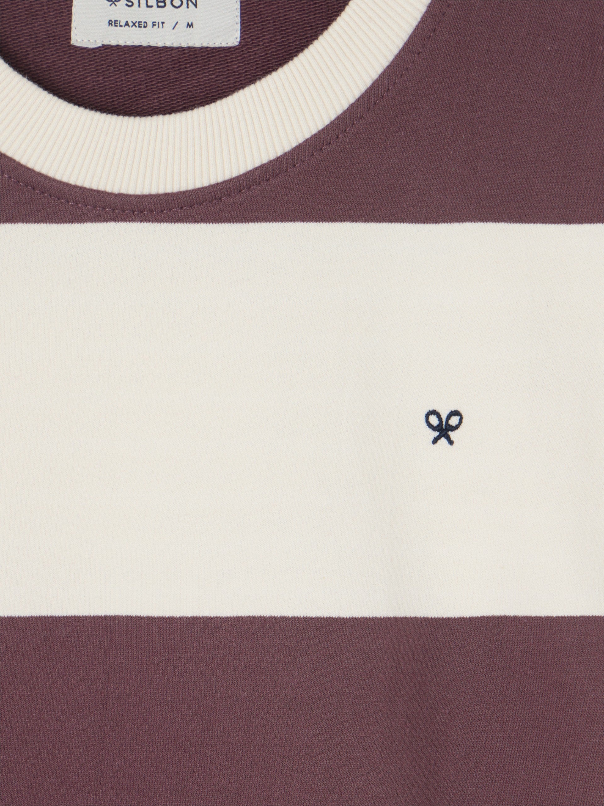 Relaxed fit sweatshirt with cream and burgundy stripes