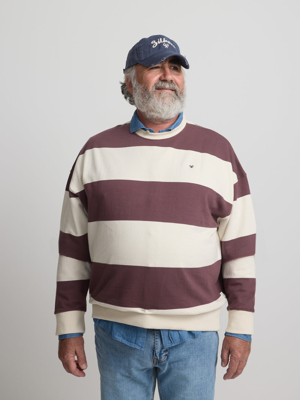 Relaxed fit sweatshirt with cream and burgundy stripes