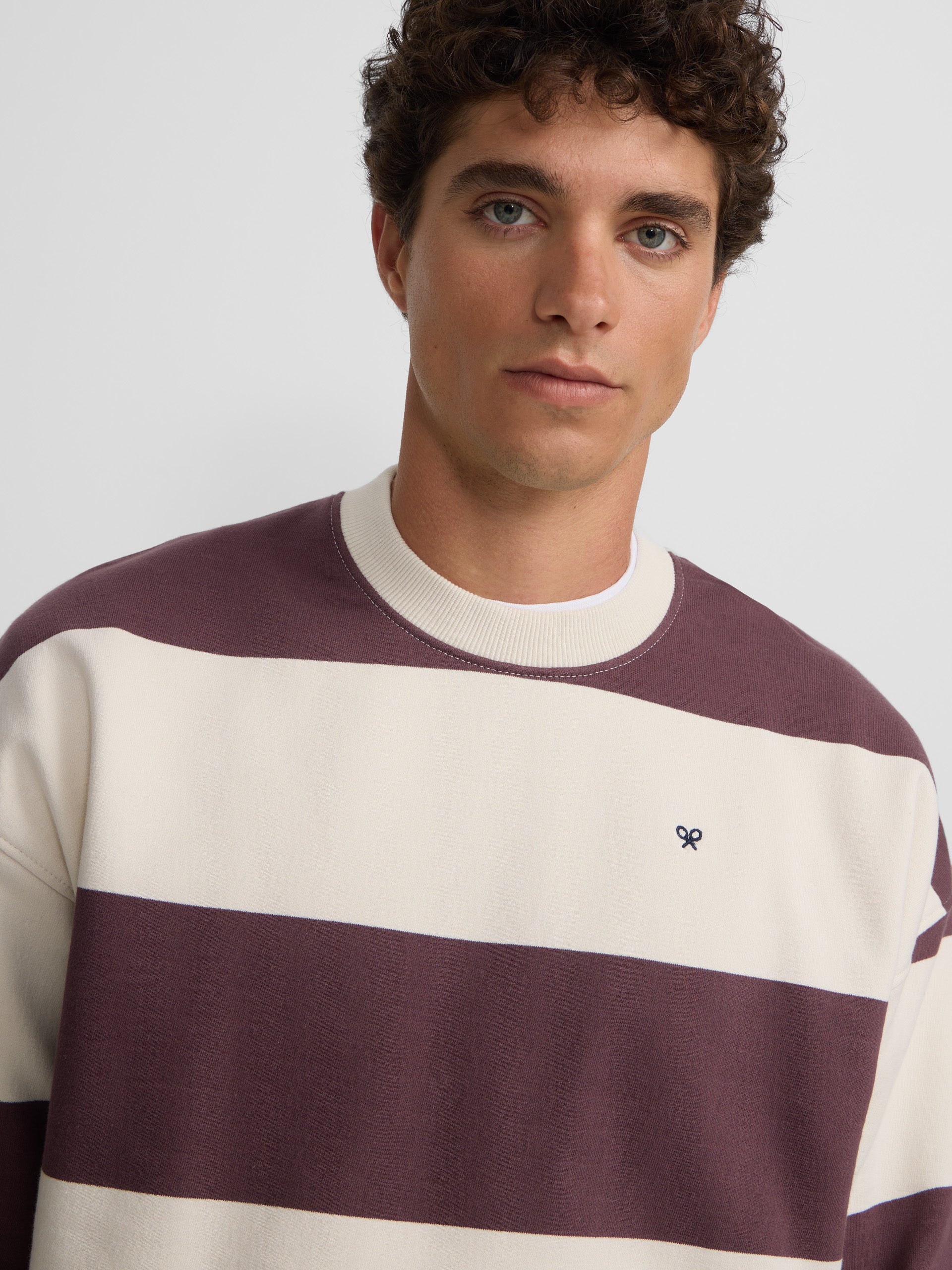 Relaxed fit sweatshirt with cream and burgundy stripes
