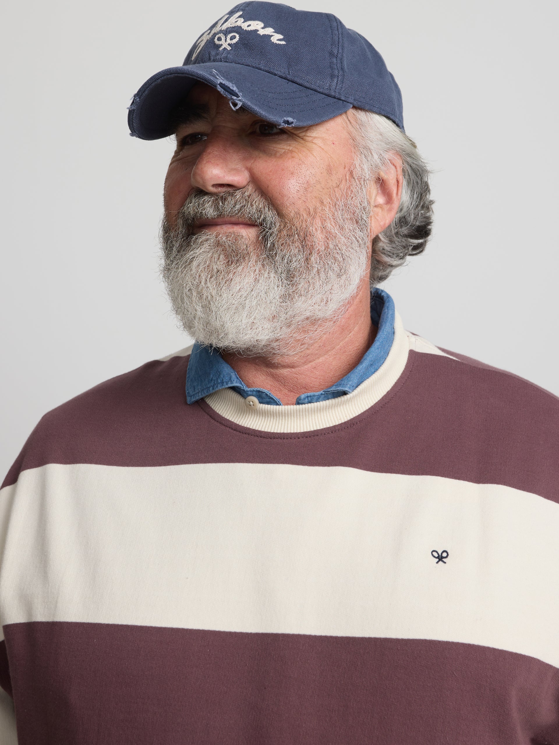 Relaxed fit sweatshirt with cream and burgundy stripes