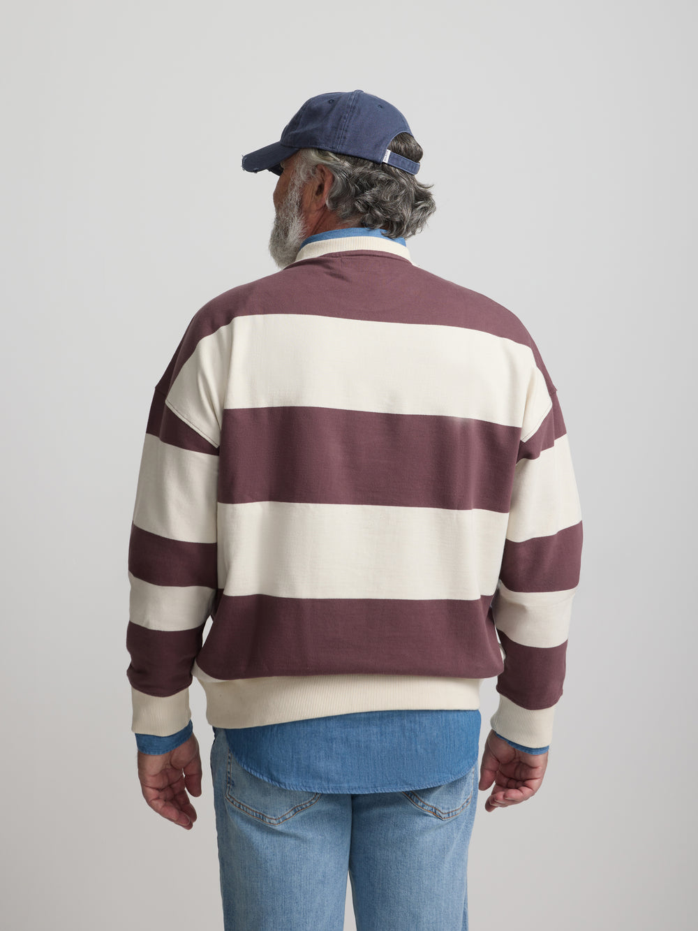 Relaxed fit sweatshirt with cream and burgundy stripes