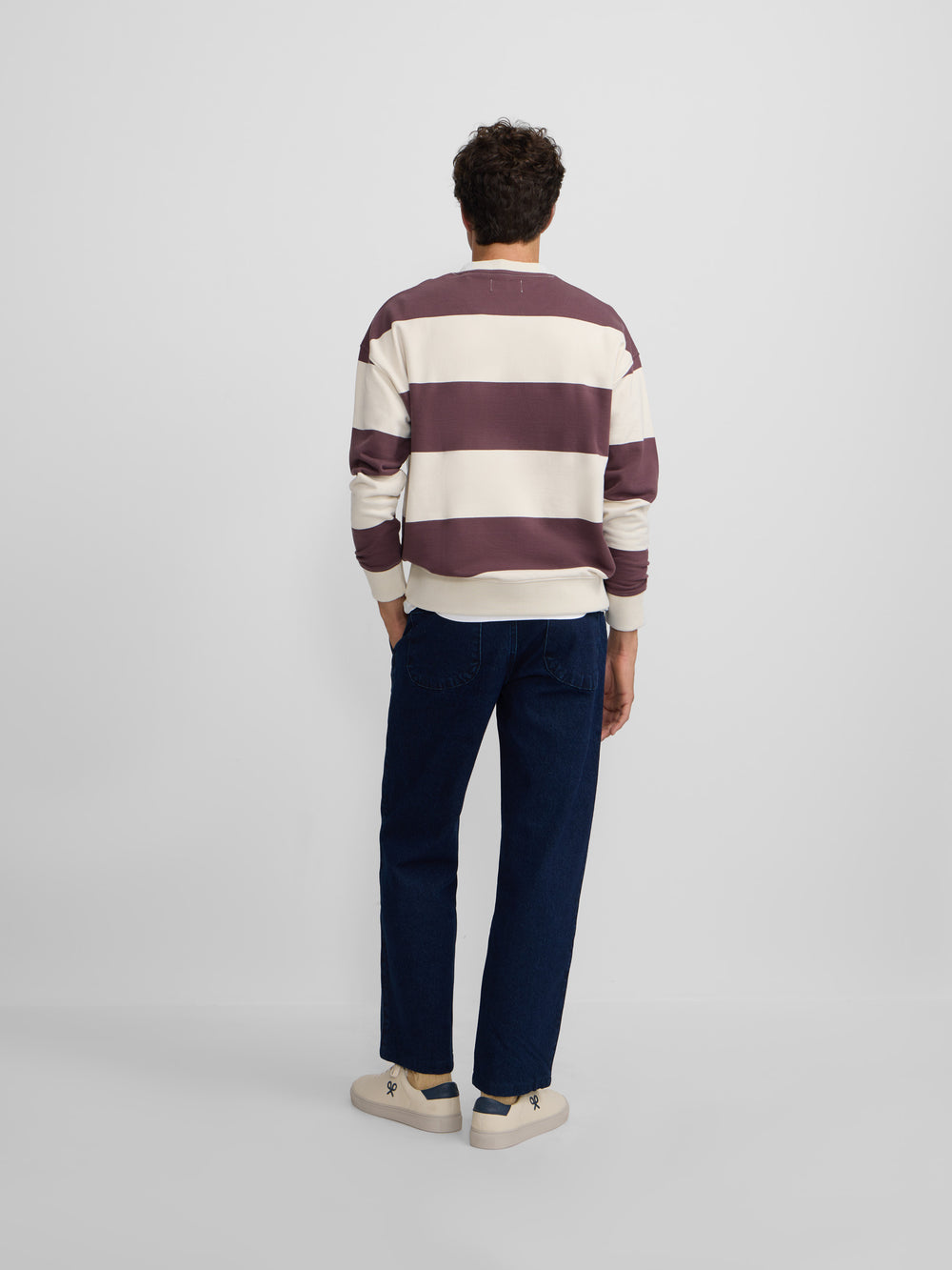 Relaxed fit sweatshirt with cream and burgundy stripes