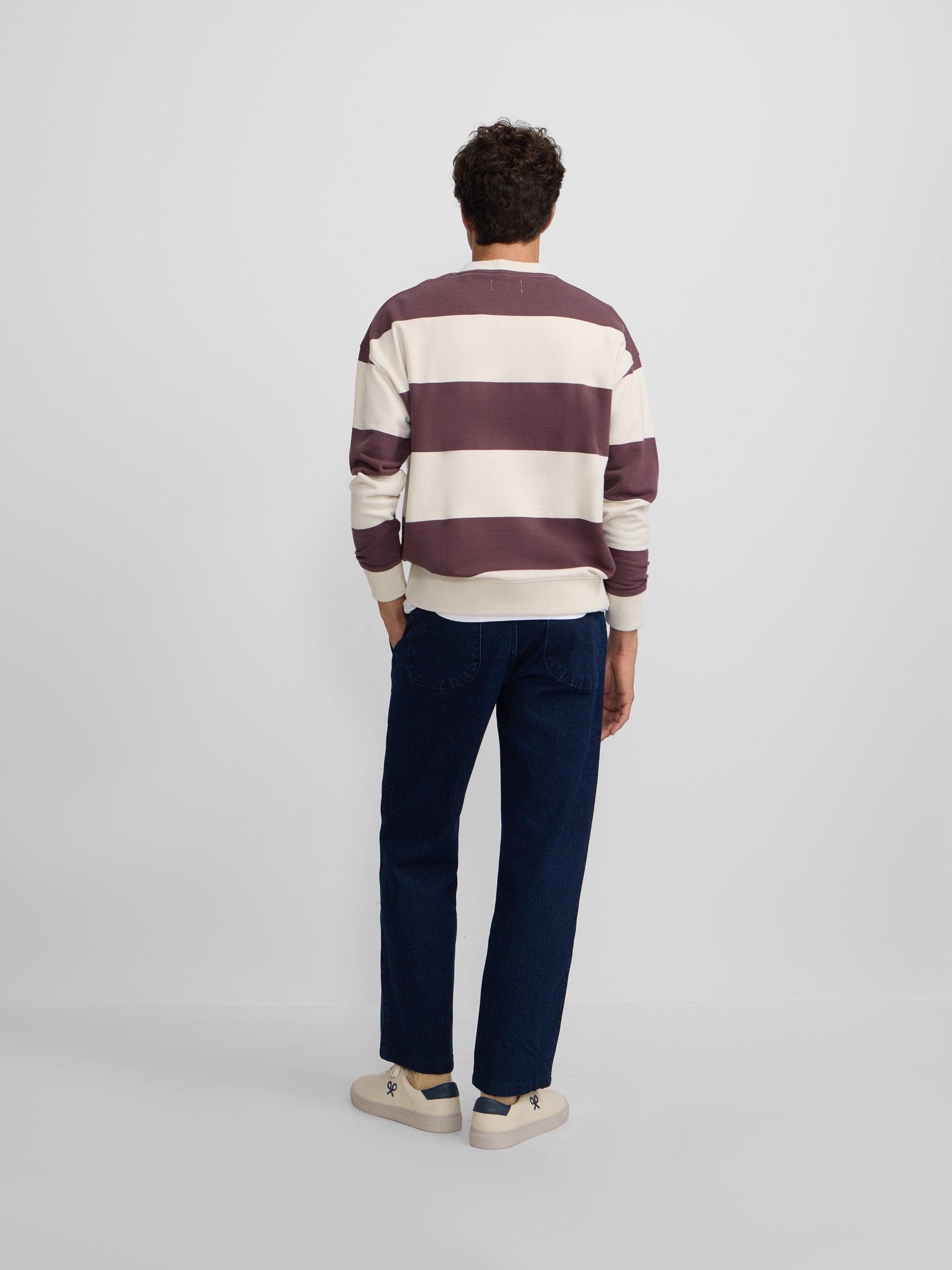 Relaxed fit sweatshirt with cream and burgundy stripes