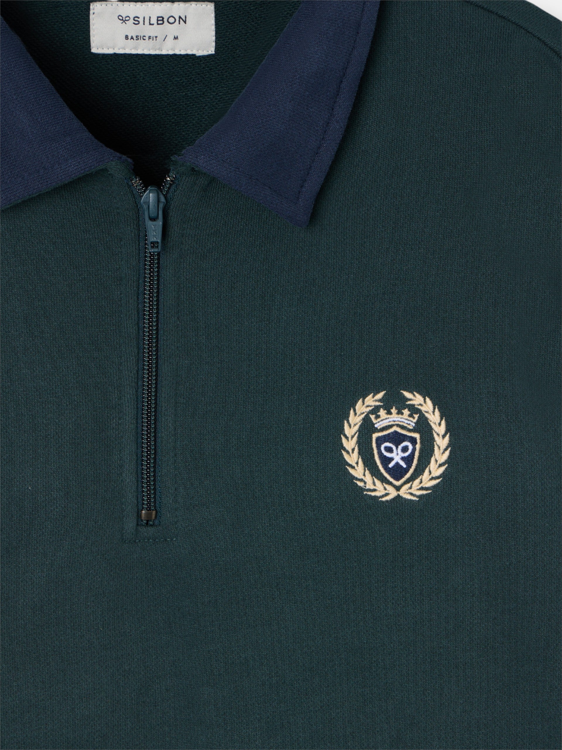 Sudadera media cremallera cuello contraste verde