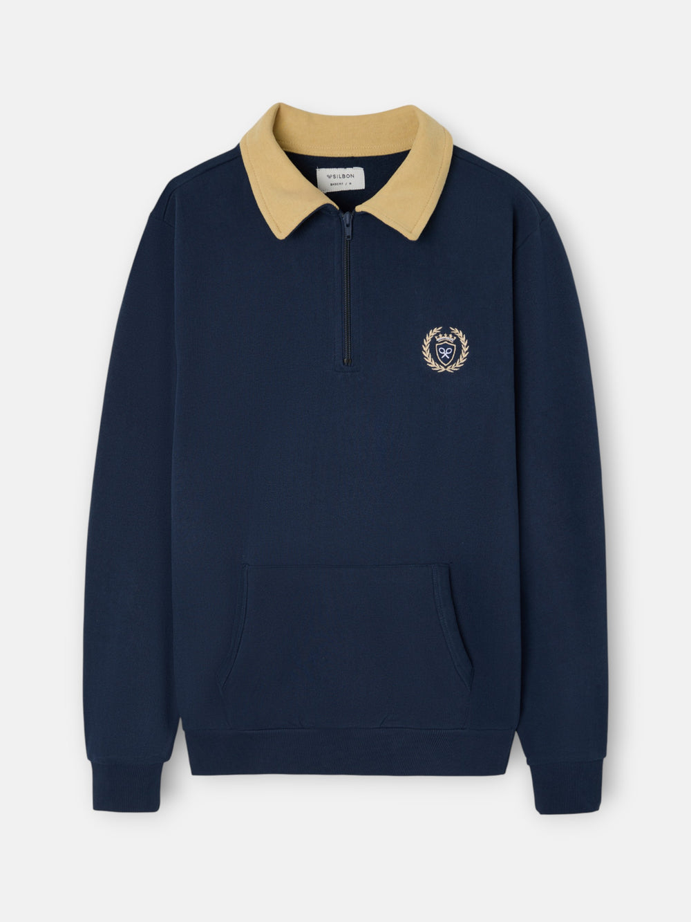 Sudadera media cremallera cuello contraste marino