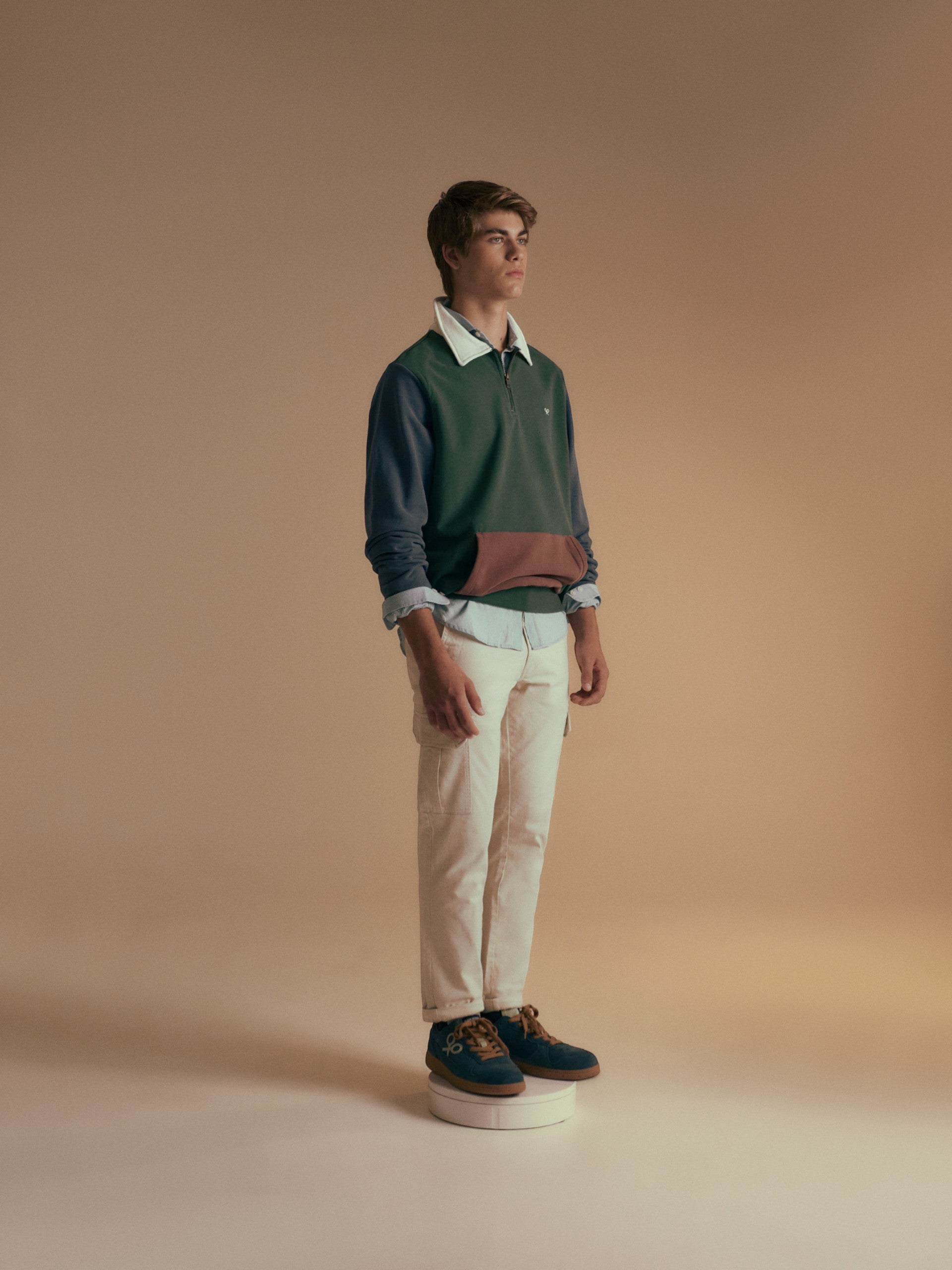 Sudadera media cremallera multicolor verde